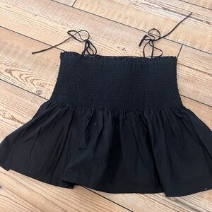 J. Crew Black Smocked Peplum Tie-Strap Top